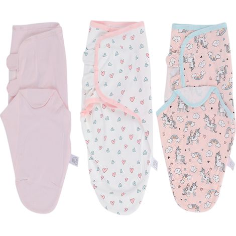 Lot de 3 langes en coton bio pour bébé, motif cartoon mignon, sac d'emmaillotage nouveau-né, couverture douce (1/5)