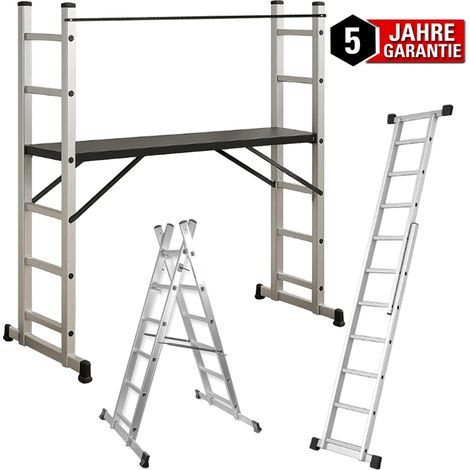 WALTER Aluminium Leitergerüst 3in1 2x6 Stufen Podest Nutzlast 150kg (1/5)