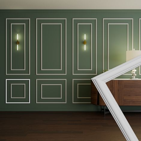 HEXIM Stuckleisten Wandrahmen-Sets HDPS Weiß - verschiedene Größen für Wand Decke Spiegel Bilderrahmen: 23 x 12 mm - RM 16, C - 60 x 60 cm
