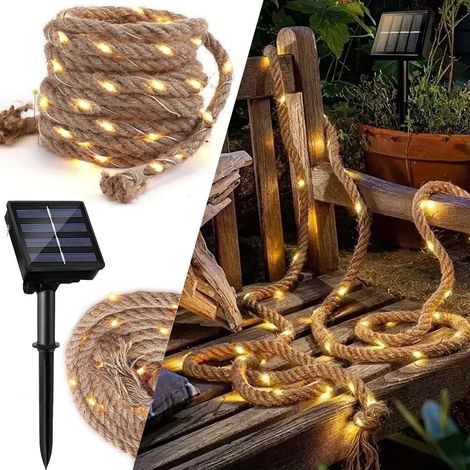 Guirlande lumineuse solaire en chanvre, 15 m avec 300 LED, guirlande féerique étanche pour l'extérieur, guirlande lumineuse solaire pour jardin, balcon, patio, fête de Noël (1/5)