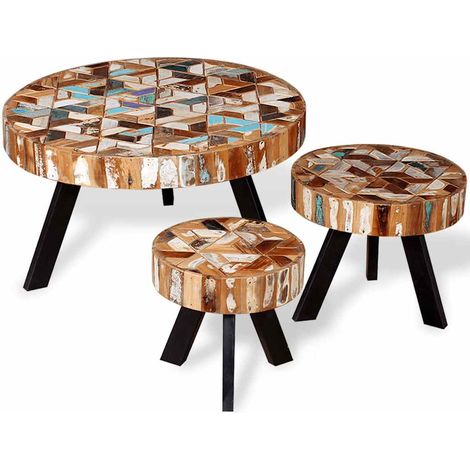 244229 vidaXL Three Piece Coffee Table Set Solid Reclaimed Wood (1/5)