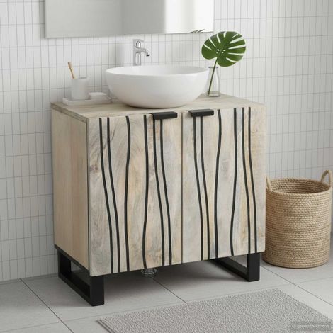 Mueble de lavabo con estante Marrón y Negro 62 x 33 x 58 cm