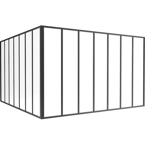 Vetrata angolare L210 x L210 x H130 in Alluminio termolaccato Stile atelier Nero - BAYVIEW