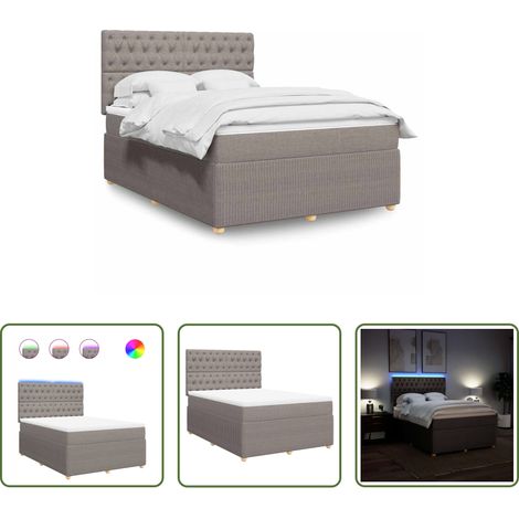 vidaXL LED-Beleuchtung - Boxspringbett mit Matratze Taupe 140x200 cm Stoff (1/5)