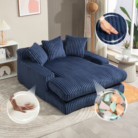 Chaise longue sofá 125x155x63 cm azul marino en pana acanalada con 3 cojines y sin montaje (1/5)
