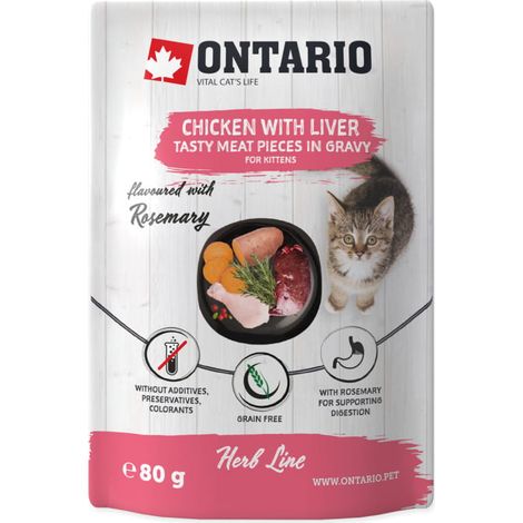 Ontario CAT Kitten Herb Huhn, Leber, Reis, Rosmarin in Sauce 80g