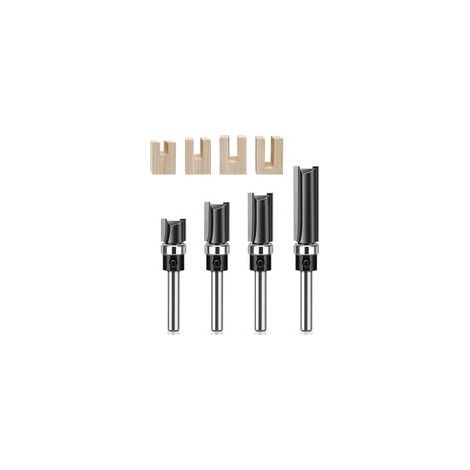 （Noir） Ensemble de 4 Fraise Defonceuse, Diamètre de Tige de 6mm, Fraise a Copier avec Profil Droit, Matériau en Carbure de Tungstène, pour Bois/Panneaux MDF/Contreplaqué/Acrylique