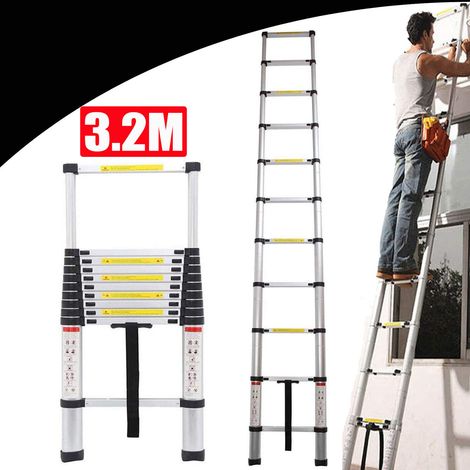3.2M Aluminum Telescopic Ladder Extension Folding Step Ladder Heavy Duty Multipurpose Telescopic Ladder for Home Outdoor Household EN131 Standard (1/5)