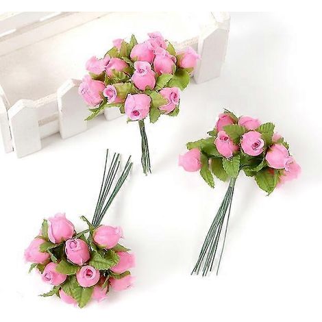 Lot de 12 mini roses artificielles en soie, idéales pour la décoration intérieure, les mariages, les couronnes et les cadeaux.12 pièces roses (1/5)