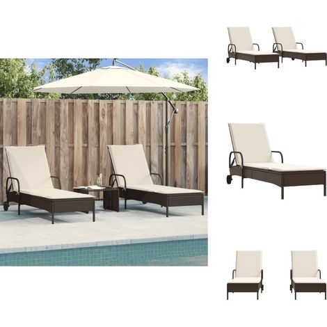 Sonnenliegen mit Auflagen 2 Stk. Braun Poly Rattan - Sonnenliegen - Gartenliege - Relaxsessel - Outdoormöbel - Poolside Lounge Chair (1/5)