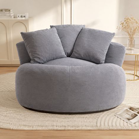 Puf redondo extragrande, sillón redondo profundo de pana tapizado, sofá cama individual para salón, dormitorio o apartamento. (1/5)