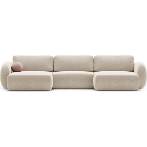 Canapé-lit panoramique avec coffre 5 places chenille beige foncé (1/5)