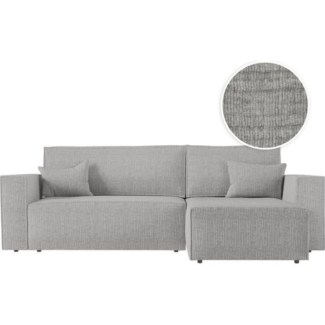 CLARISSE - Canapé d'angle convertible réversible avec coffre en tissu texturé 3D - Gris clair (1/5)