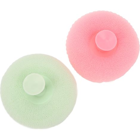 Lot de 2 éponges exfoliantes pour douche, rose et verte, gant de toilette pour corps, accessoire de salle de bain (1/5)