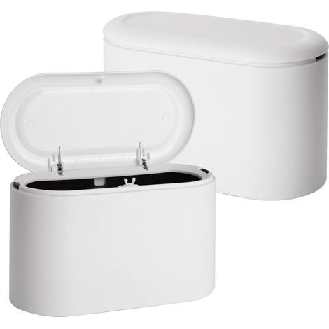 Lot de 2 petites poubelles de table avec couvercle, blanches, pour salle de bain, bureau, cuisine et chambre, 1 jeu (1/5)