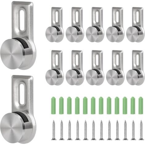 QORVA-Lot de 12 crochets muraux pour miroirs, pour tôles de 4 à 7 mm d'épaisseur, crochets robustes pour miroirs en verre acrylique, livrés avec 12 vis en acier inoxydable et 12 chevilles murales.