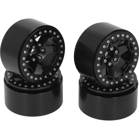 Lot de 4 moyeux de roue en alliage d'aluminium de 5,6 cm pour voiture radiocommandée 1/10 rock crawler, couleur noire (1/5)