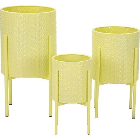 Lot de 3 Cache-Pots sur Pied "Iris" 56cm Jaune