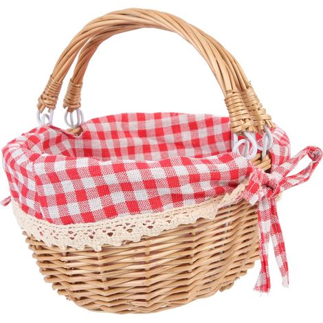 Panier Tressé à Main avec Doublure Amovible Panier Bonbons Accessoire de Pique- Naturel Léger pour Rangement et Courses (1/5)