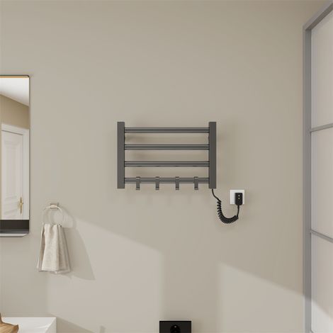 Porte-serviettes chauffant électrique intelligent Porte-serviettes chauffant 550x350mm, étanche IP24, réglage de la température 30 ℃ -70 ℃, minuterie - gris à droite (1/4)