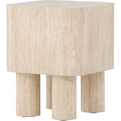 Table d'Appoint Effet Travertin "Klirou" 50cm Beige (1/5)