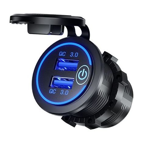 Chargeur USB étanche 36 W avec double port QC 3.0 pour véhicules 12 V / 24 V – Interrupteur tactile LED bleue – Compatible voiture, bateau, camion (1/5)