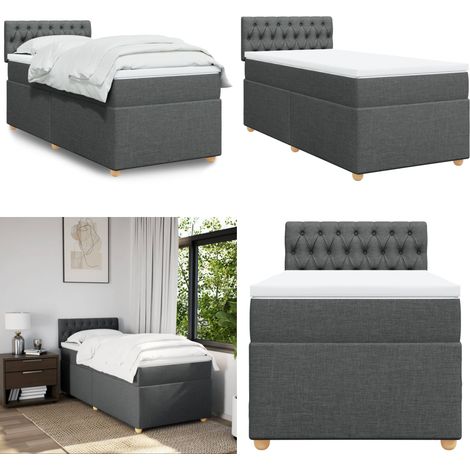 Boxspringbett mit Matratze Dunkelgrau 90x200 cm Stoff - Boxspringbett - Doppelbett - Bettenrahmen - Schlafsystem - Matratze - Home & Living (1/5)