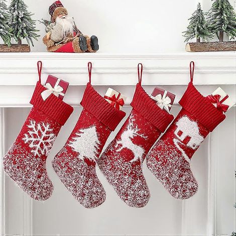 4 Weihnachtsgeschenktüten, große Weihnachtsstrümpfe, Kaminstrümpfe, Dekorationen für die Familienweihnachtsfeier, Baumschmucktüten, Süßigkeitentüten (1/5)