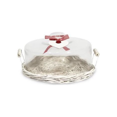 Tortiera in vimini bianco con fiocco rosso, Ø35 cm