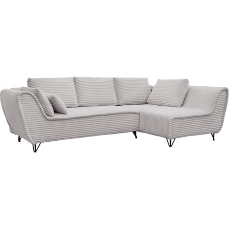 SEYNA - Canapé d’angle convertible avec coffre en velours côtelé gris- Angle droit (1/5)