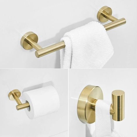 3-teiliges Handtuch-/Toilettenpapierhalter-/Haken-Set, gebürstetes Gold, Edelstahl, Badezimmeraccessoires