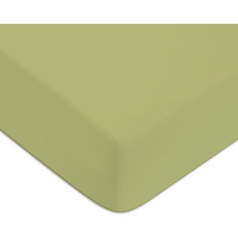 Drap housse coton 57 fils 80x200cm – Bonnets 25cm – Couleur tilleul – Confort doux et respirant – (1/3)