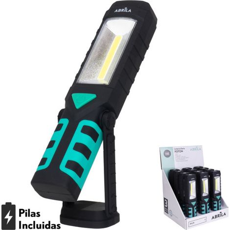 Linterna led de trabajo foton 3en1 encendido+2cob+emergencia 300lm base magnetica y gancho giratorio