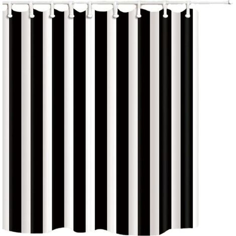 Rideau de Douche Rayé Noir et Blanc Tissu Polyester Imperméable 180x200 cm Décor Simple et Élégant Salle de Bain (1/2)