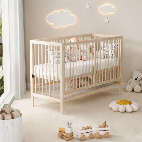 Cadre de lit natural en bois massif 140 x 60 x 90 cm (1/5)