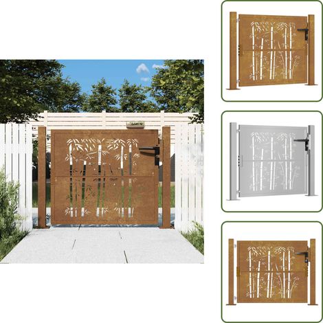 Portail de jardin 105x80 cm acier corten design de bambou - Portails De Jardin - Portillon - Clôture - Porte De Sécurité - Acier Corten (1/5)