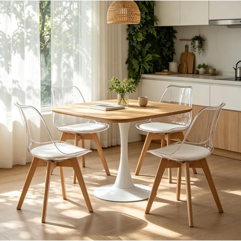 Set di 4 sedie da pranzo 42x42x83 cm, struttura in legno bianca, stabili - MEUBLIV (1/5)