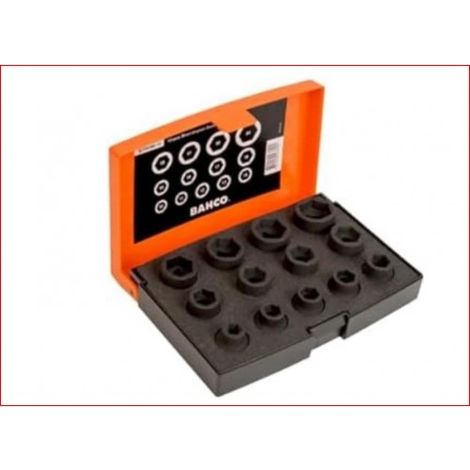 JUEGO DE VASOS DE IMPACTO ULTRACORTOS CON CUADRADILLO DE 1/2" (13.PIEZAS) - BAHCO