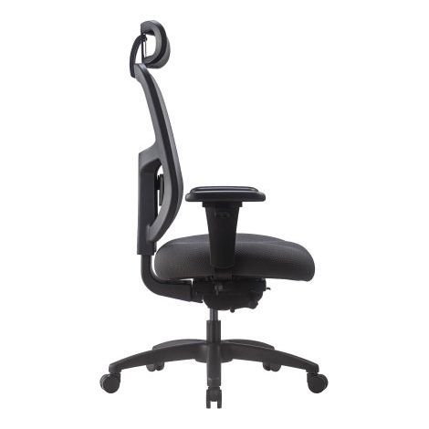 Chaise de bureau ergonomique XL - ULTIMATE - Tissu et maille noir - Assise généreuse - Accoudoirs 4D - Appui tête - Soutien Lombaire - Mécanisme synchrone avec réglage profondeur d'assise - Maxiburo