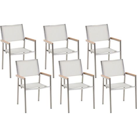 Lot de 6 Chaises de Jardin Empilables Blanc et Argenté en Tissu et Inox Grosseto (1/5)
