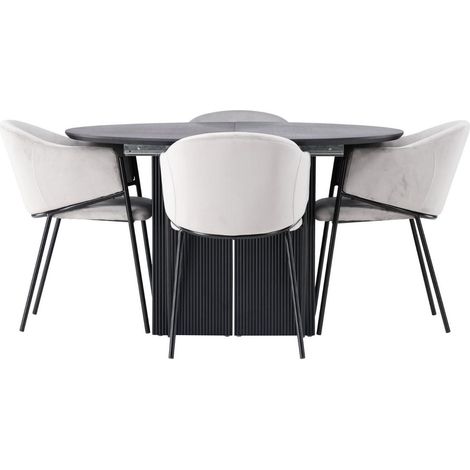 Matilda ensemble pour salle à manger table à manger avec rallonge noir 4 chaises velours gris. (1/3)
