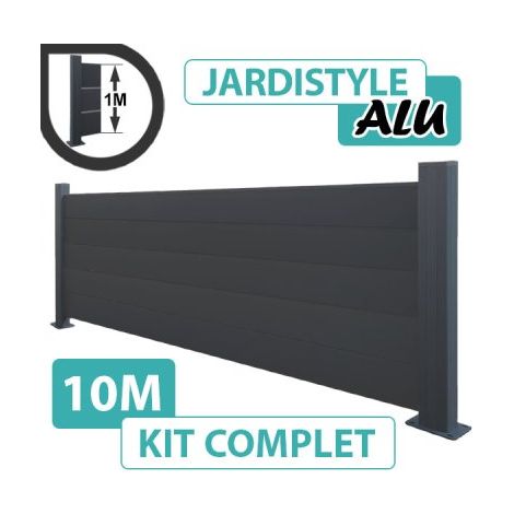Kit Clôture Aluminium Gris Anthracite 10M - Pleine - Sur Platines - 1 mètre