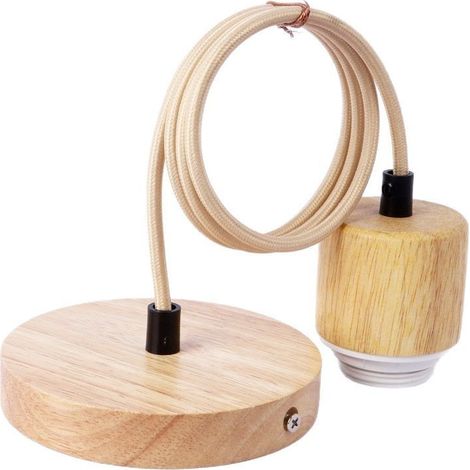 Douille de Lampe E27, Plafonnier avec Câble Corde Suspension Plafonnier Moderne Simple Plafonnier en Bois pour Escalier Café Salle à Manger, Couleur du Bois (1/5)