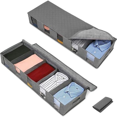 Sac de rangement sous le lit, organisateur de placard souple, boîte de rangement pliable, tiroir anti-poussière pour vêtements et couvertures, lot de 2, gris (1/5)