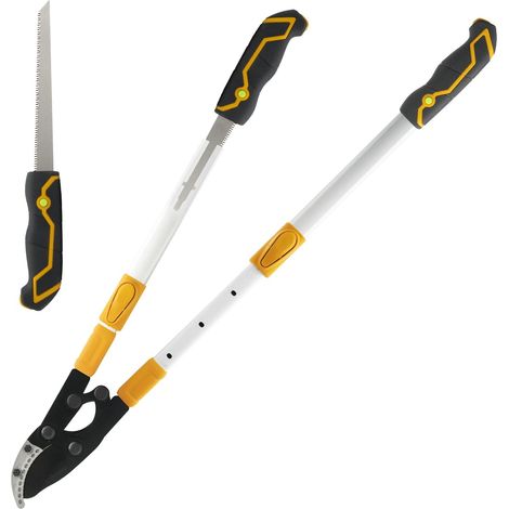 Coupe Branche Cisailles Télescopiques 2 en 1 avec Scie à Main Pour Bois Frais Jusqu'à 60mm, Extensible Jusqu'à 930mm, Cisaille à Branches Télescopique, Revêtement Antiadhésif (1/5)