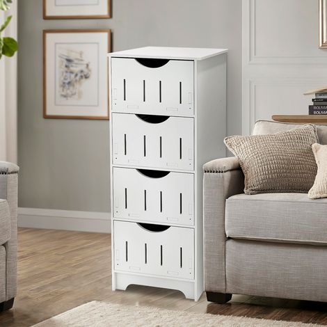 Meuble de Rangement de Salle de Bain, Armoire de Toilette sur Pied avec 4 Tiroirs en PP, Blanc (1/5)