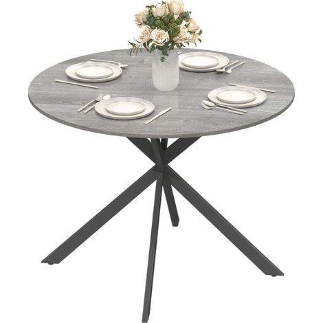 Table de salle à manger ronde pour 4 personnes, style industriel, avec pieds en acier, grise, idéale pour la cuisine ou la salle à manger (1/5)