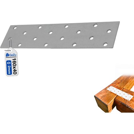 Plaque d’assemblage plate galvanisée – 160 x 40 mm – Connecteur métallique perforé robuste pour fixation et renfort de structures en bois – GeZu Impex