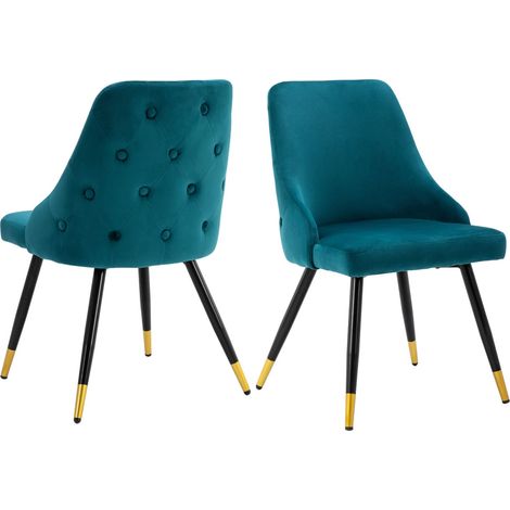 Wahson Office Chairs – Lot de 2 chaises de salle à manger en velours bleu sarcelle – Rembourrées – Pieds en métal doré – Dimensions 87x45x45cm – Hauteur d'assise 47cm (1/5)