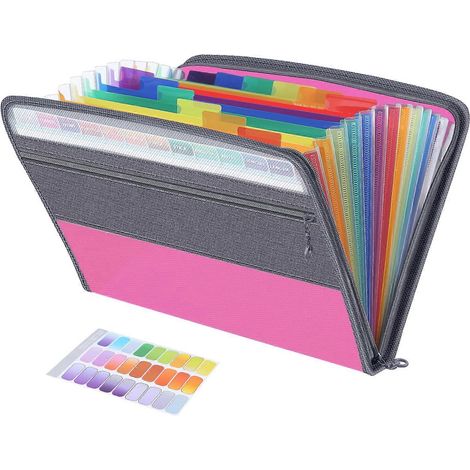 Organiseur de fichiers ludique, boîte de rangement pour documents et dossiers à 13 poches, avec onglets, rose (1/5)